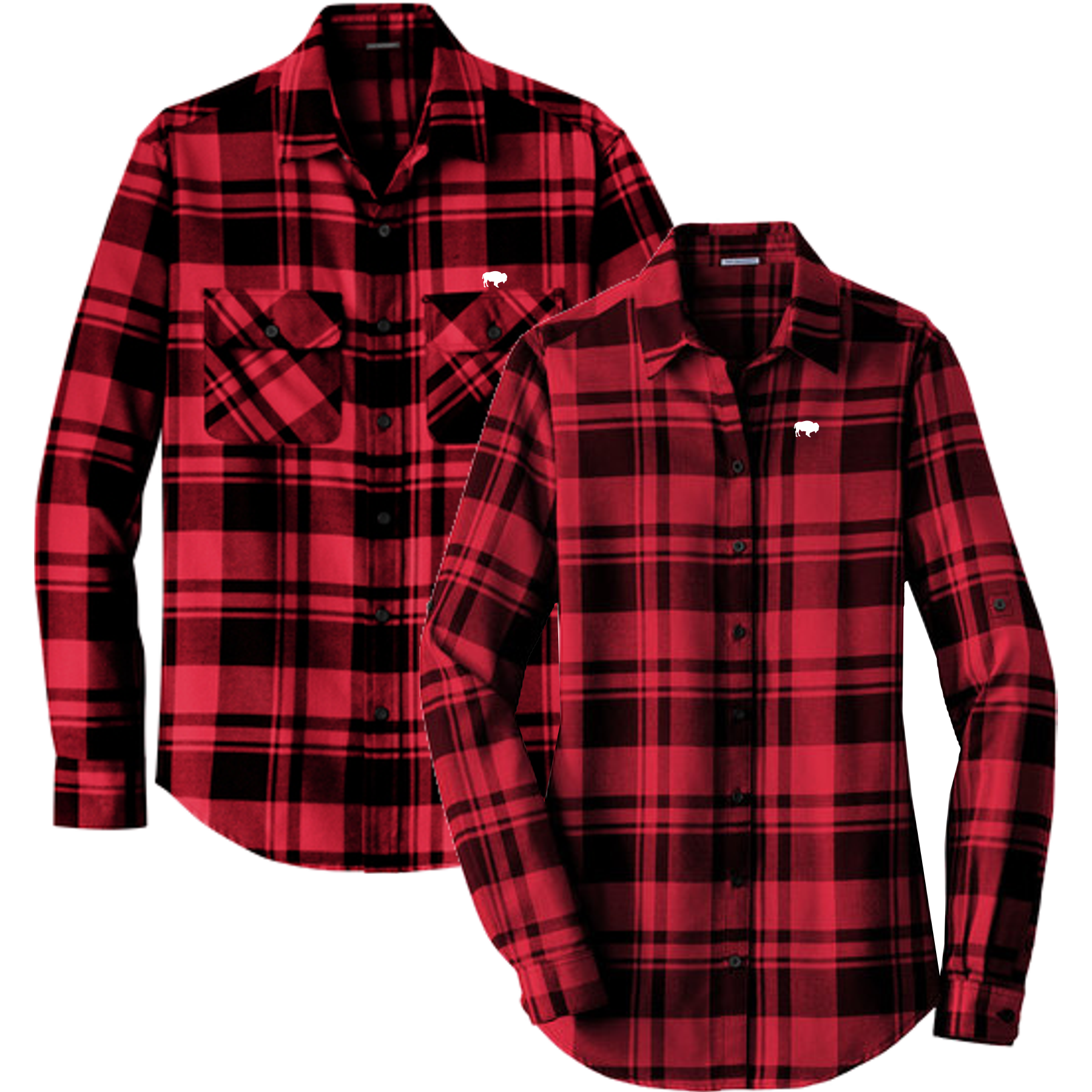 Flannel Shirt_W668 Mens_LW668 Ladies_Black-Red Plaid_PNG
